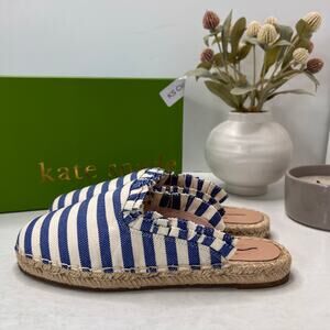 Kate Spade Laila Striped Canvas Espadrille Slide Navy Blue/White Women 8.5M NWD
